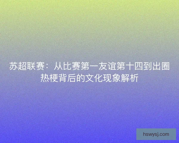 苏超联赛：从比赛第一友谊第十四到出圈热梗背后的文化现象解析